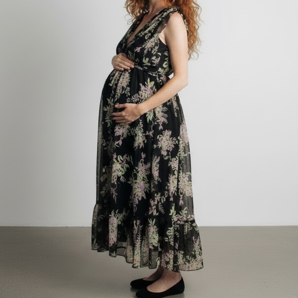 ASOS NWT Maternity Floral Maxi Dress 6 Chiffon Photoshoot Session Wedding Guest